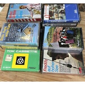 Vintage German Music Cassette Tapes Lot Of 13 Polka Classical Opera With Holder